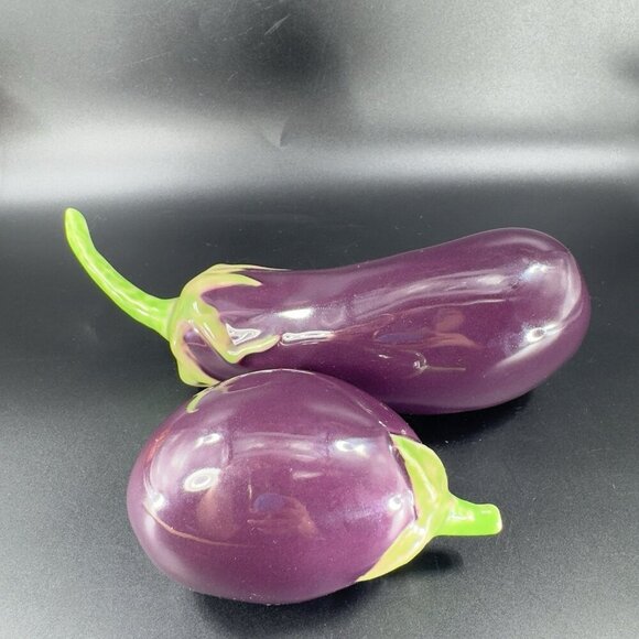 Vintage Ceramic Eggplant Set 2 Houseware Decor Figure Made In Portugal VTG - Picture 13 of 15
